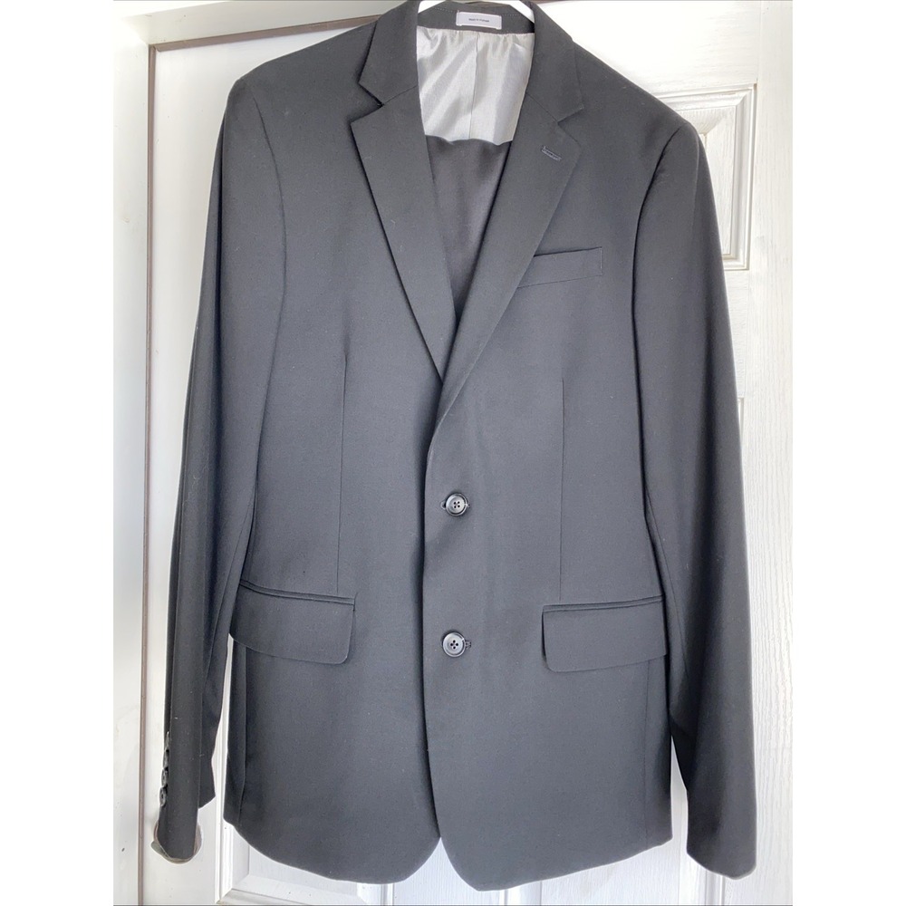 JF J. Ferrar Black Mens Suit Slim Fit Set Blazer Jacket 40L Pants Slacks 34x32